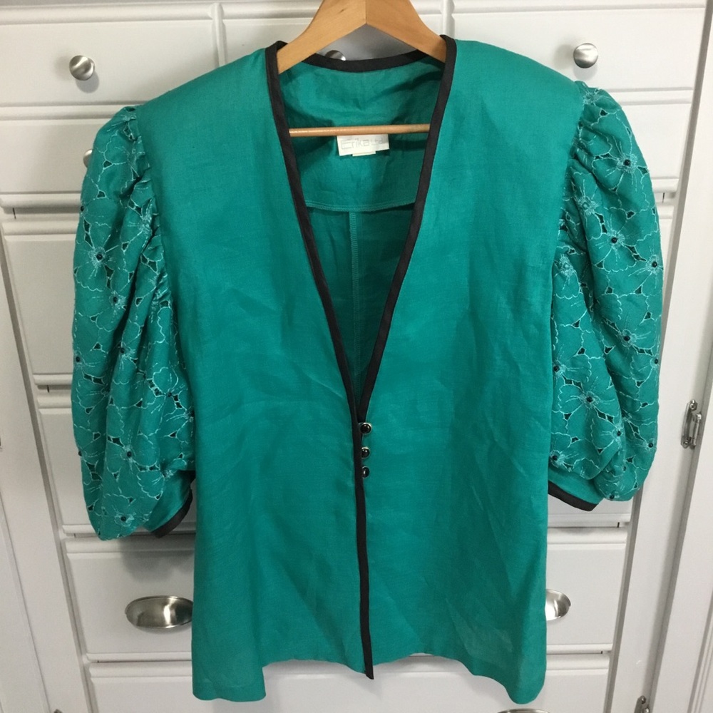 💜SALE💜 Embellished Embroidered Blouson Sleeve Linen Blazer size 12